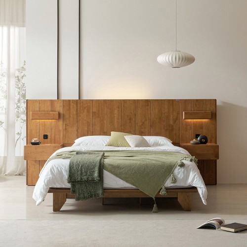 디에르 원목 호텔 침대 프레임 조명 LED 다리형 퀸 킹 사이즈 Q/K공용 국내생산 대표 이미지