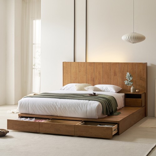 디에르 원목 호텔 침대 프레임 조명 LED 다리형 퀸 킹 사이즈 Q/K공용 국내생산 상세 이미지 3