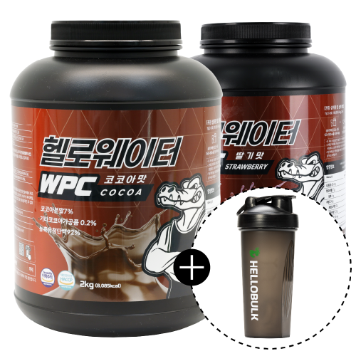 [1+1] 헬로벌크 단백질쉐이크 프로틴 유청단백질 WPC 93퍼센트 코코아맛+딸기맛, 2kg, 2개 대표 이미지