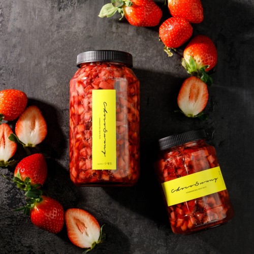 [딸기청] 반반 딸기가득 카페 수제청 라떼우유 과일청 답례품 차 선물세트 납품 500g 상세 이미지 2