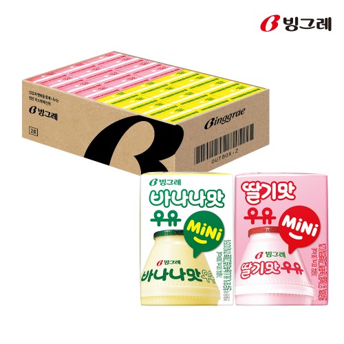빙그레 바나나맛우유 미니 12팩 + 딸기맛우유 미니 12팩 120ml 멸균 대표 이미지